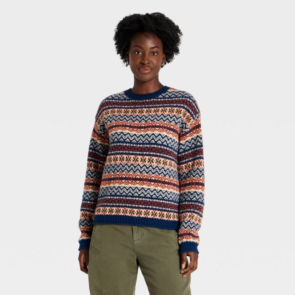 Women's Fairisle Crewneck Pullover Sweater - Universal Thread Blue S